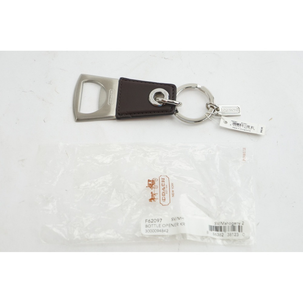 Coach Bottle Opener Keychain Mahogany Leather Silver F62097 New Employee Sale